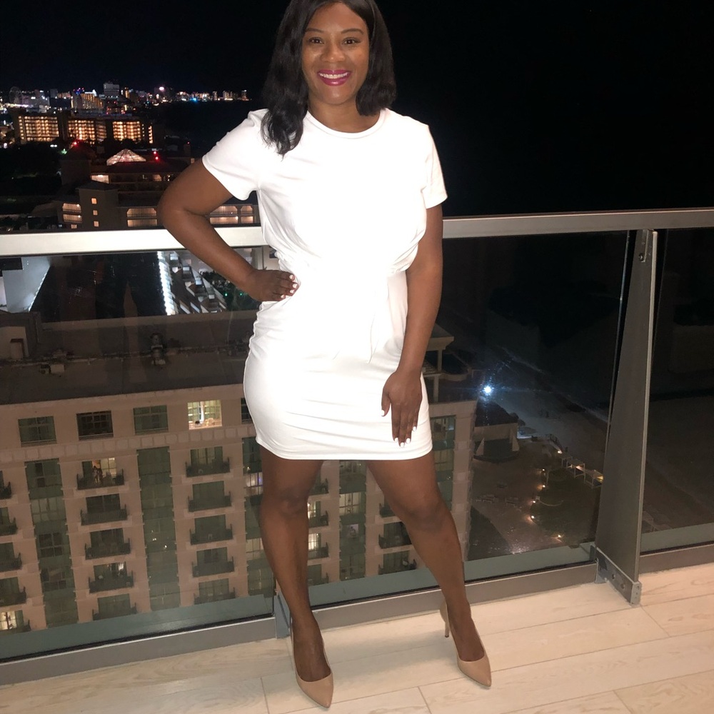 EXPRESS Dark Blue lined dress shorts
 Tie Front Shirt Dress - White